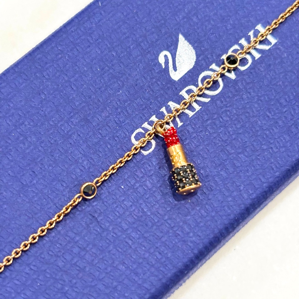 Swarovski Rose Gold Bracelet with Red and Black Lipstick Charm